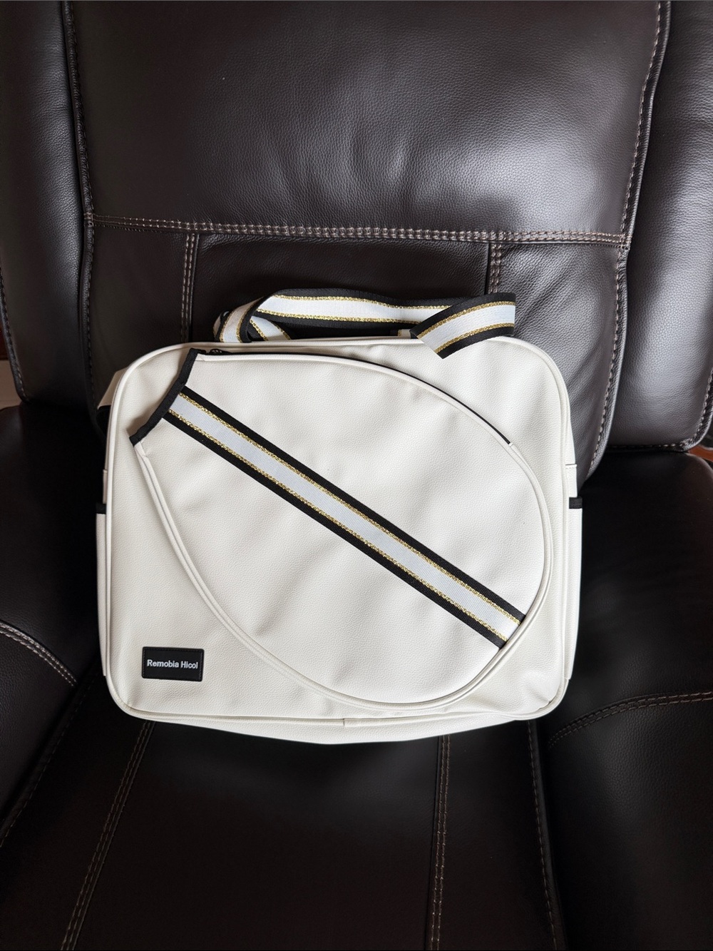 Removable Handle White Tote with Striped Accent Strap